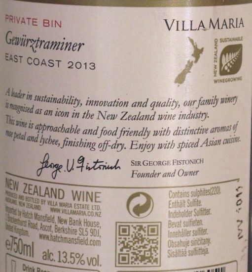 2013 Villa Maria Gewurztraminer Private Bin branco