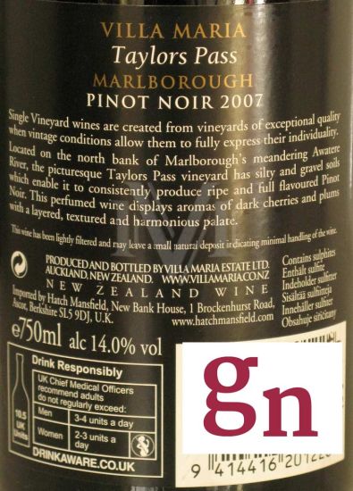 2007 Villa Maria Pinot Noir Taylor's Pass Vineyard tinto