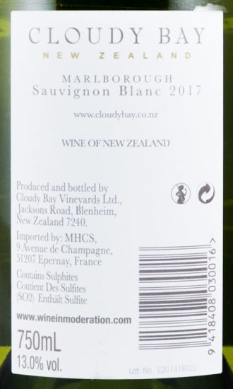 2017 Cloudy Bay Sauvignon Marlborough white