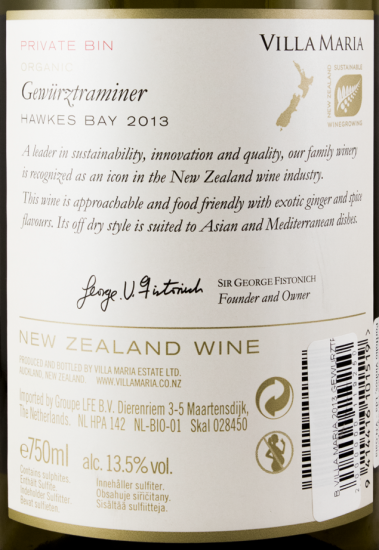 2013 Villa Maria Gewurztraminer Hawkes Bay Marlborough white
