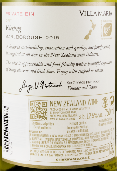 2015 Villa Maria Riesling Private Bin Marlborough white