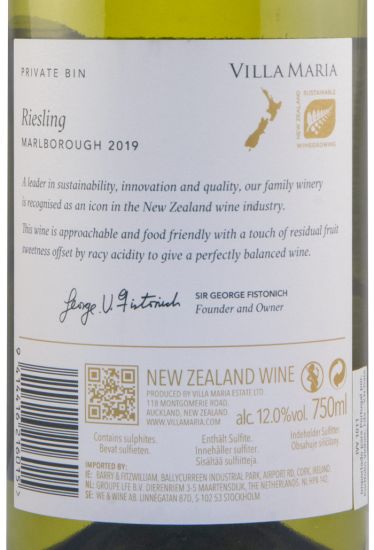 2019 Villa Maria Riesling Private Bin Marlborough branco