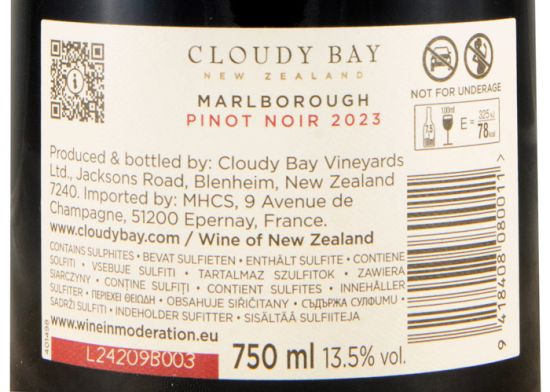 2023 Cloudy Bay Pinot Noir tinto