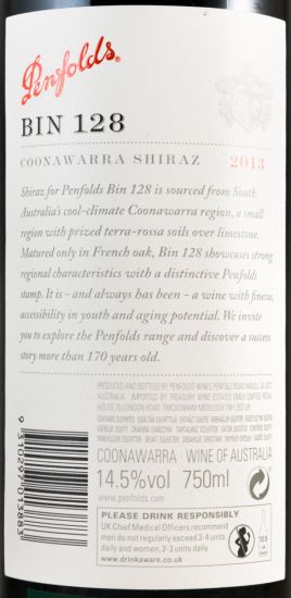 2013 Penfolds Bin 128 Shiraz Coonawarra tinto