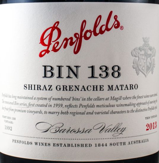 2013 Penfolds Bin 138 Grenache/Shiraz/Mataro Barossa Valley tinto