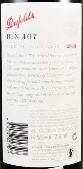 2013 Penfolds Bin 407 Cabernet Sauvignon Barossa Valley red