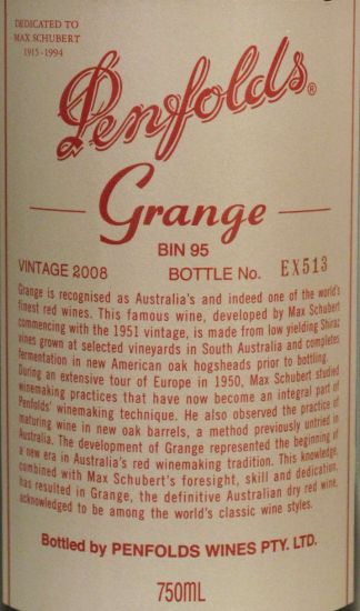 2008 Penfolds Bin 95 Grange Barossa Valley tinto