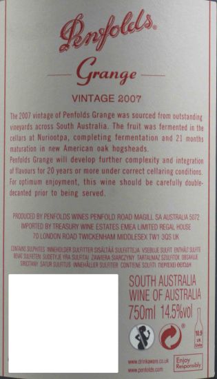 2007 Penfolds Bin 95 Grange Barossa Valley tinto