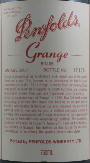 2007 Penfolds Bin 95 Grange Barossa Valley tinto