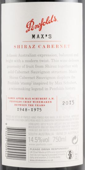 2015 Penfolds Max's Cabernet Sauvignon & Shiraz Barossa Valley tinto