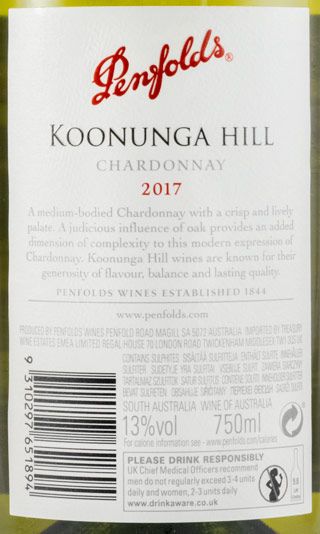 2017 Penfolds Koonunga Hill Chardonnay Barossa Valley branco