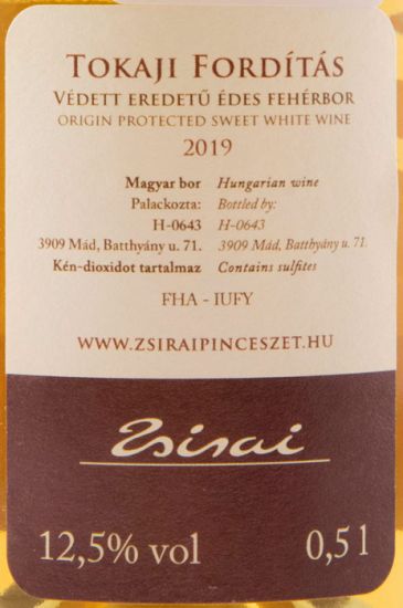 2019 Tokaji Zsirai Fordítás branco 50cl