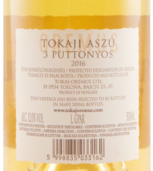 2016 Tokaji Oremus Aszú 3 Puttonyos branco 50cl