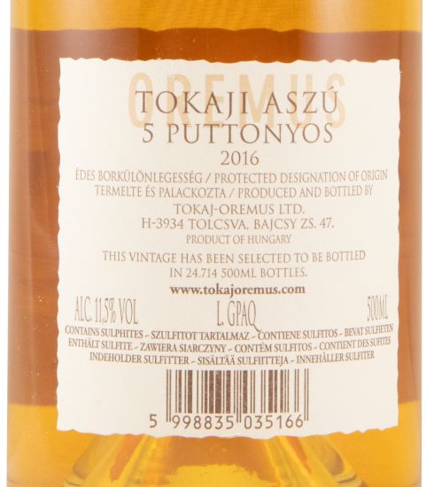 2016 Tokaji Oremus Aszú 5 Puttonyos branco 50cl