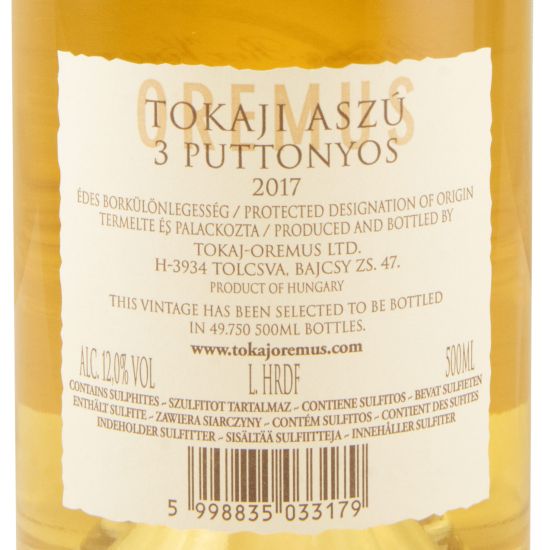 2017 Tokaji Oremus Aszú 3 Puttonyos branco 50cl