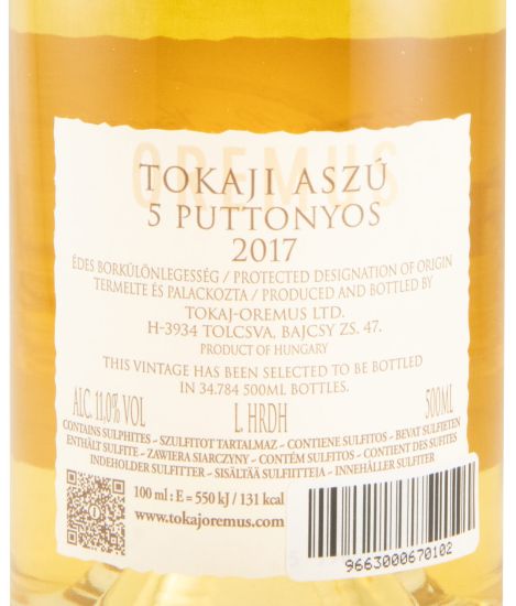 2017 Tokaji Oremus Aszú 5 Puttonyos branco 50cl