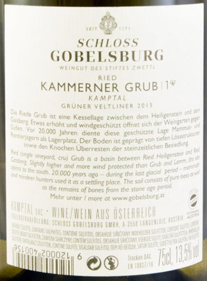 2015 Schloss Gobelsburg Grub Grüner Veltliner white
