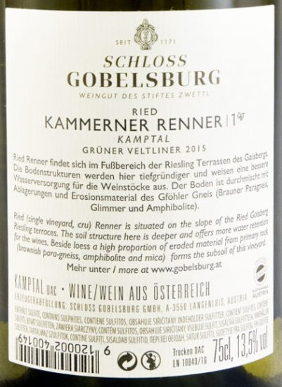 2015 Schloss Gobelsburg Renner Grüner Veltliner branco