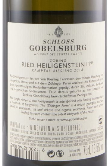 2018 Schloss Gobelsburg Heiligenstein Riesling branco
