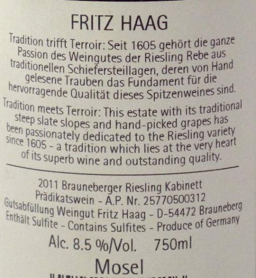 2011 Fritz Haag Brauneberger Juffer Kabinet Riesling branco