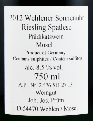 2012 Joh. Jos. Prüm Wehlener Sonnenuhr Spätlese branco
