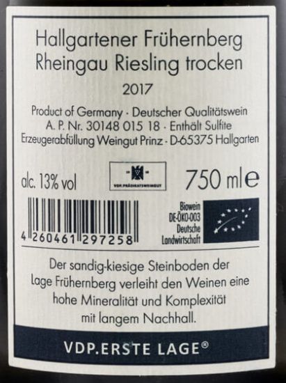 2017 Weingut Prinz Fruhenberg Riesling Trocken white