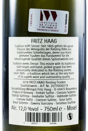 2018 Fritz Haag Brauneberger Trocken Riesling branco