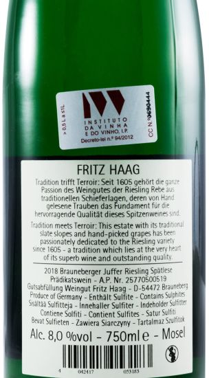2018 Fritz Haag Brauneberger Juffer Riesling Spätlese branco