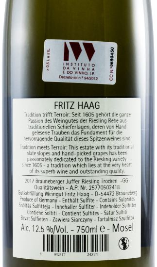 2017 Fritz Haag Brauneberger Juffer Trocken GG Riesling branco