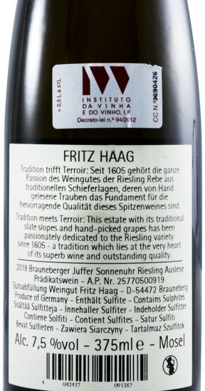 2018 Fritz Haag Brauneberger Juffer Sonnenuhr Auslese Riesling branco