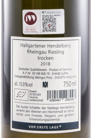 2018 Weingut Prinz Hendelberg Riesling Trocken branco