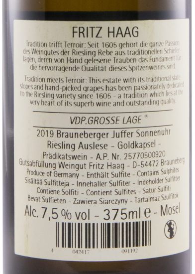2019 Fritz Haag Brauneberger Juffer Sonnenuhr Auslese Riesling Goldkapsel white 37.5cl