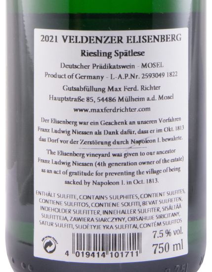 2021 Max Ferd. Richter Veldenzer Elisenberg Riesling Spätlese branco