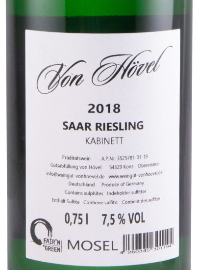 2018 Von Hövel Saar Riesling Kabinett branco