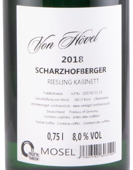 2018 Von Hövel Scharzhofberger Riesling Kabinett branco