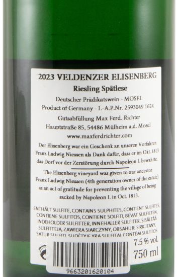 2023 Max Ferd. Richter Veldenzer Elisenberg Riesling Spätlese branco
