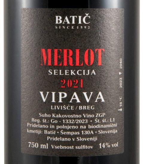 2021 Batič Selekcija Merlot Vipava Valley tinto