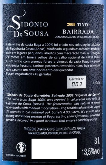 2009 Sidónio de Sousa Garrafeira tinto 3L