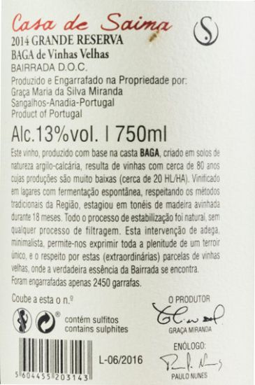 2014 Casa de Saima Baga da Corga Reserva red
