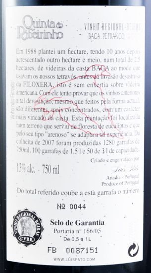 2007 Luis Pato Quinta do Ribeirinho Pé Franco red