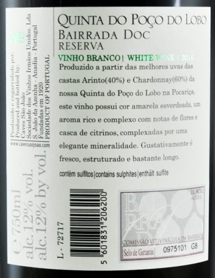 2016 Quinta do Poço do Lobo Arinto & Chardonnay Reserva branco