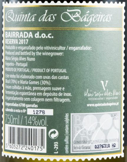 2017 Quinta das Bágeiras Reserva white