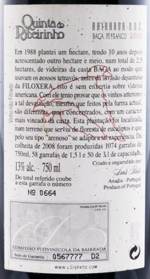 2008 Luís Pato Quinta do Ribeirinho Pé Franco tinto