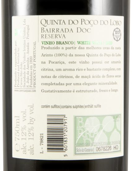 2020 Quinta do Poço do Lobo Reserva white