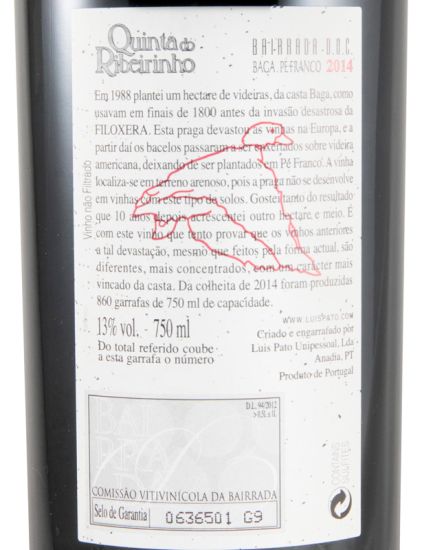 2014 Luís Pato Quinta do Ribeirinho Pé Franco tinto