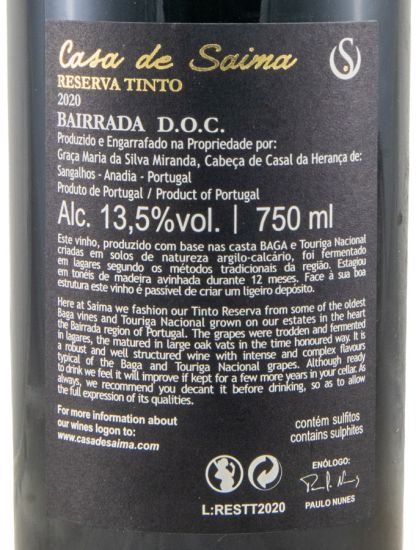 2020 Casa de Saima Reserva tinto