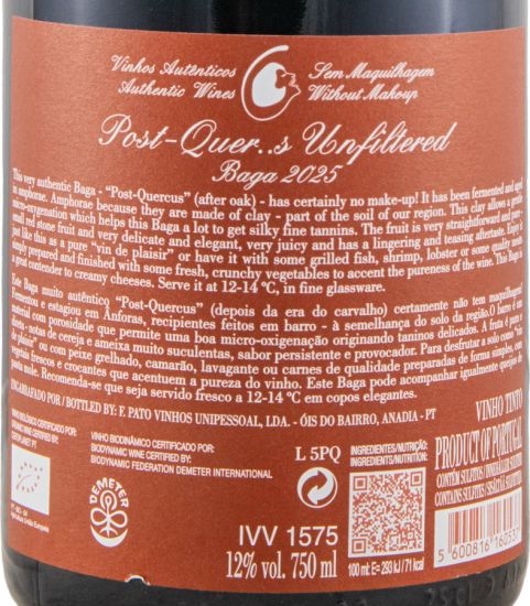 2025 Filipa Pato Post Quercus Baga biológico tinto