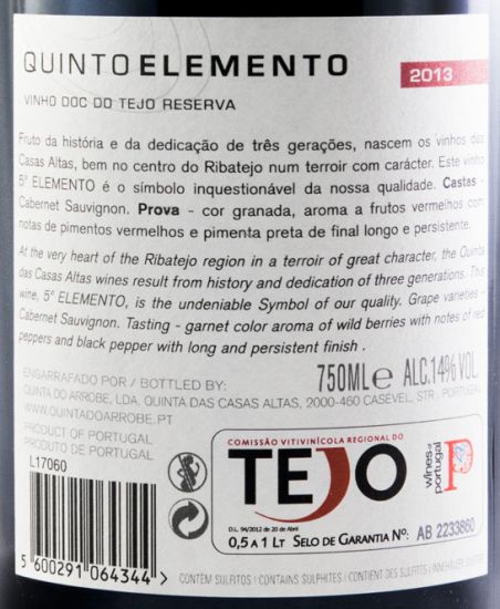 2013 Quinto Elemento Cabernet Sauvignon Reserva tinto
