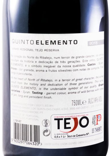 2015 Quinto Elemento Syrah Reserva red
