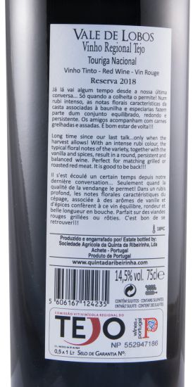 2018 Vale de Lobos Touriga Nacional Reserva red